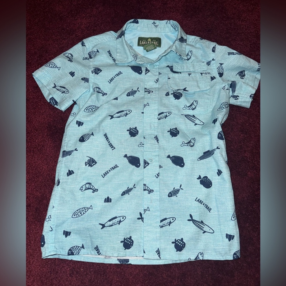 Lake & trail fishing shirt all over print youth boys XS 5